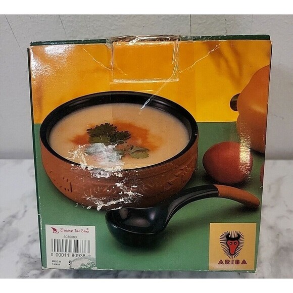 Ariba Terracotta Salsa Bowl with Spoon Pottery Ladle & San Remo Chips Dishes - Picture 3 of 13